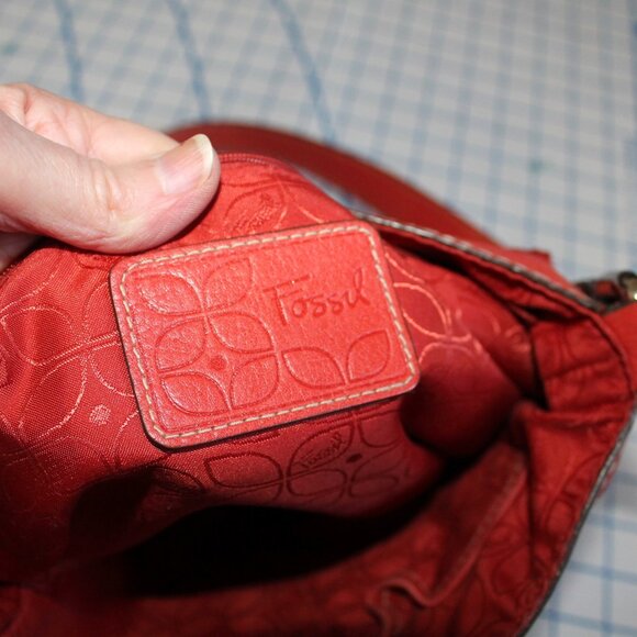 Fossil Pebbled Leather Shoulder Crossbody Messenger Bag, Salmon Pink, Very Nice! - Picture 7 of 7